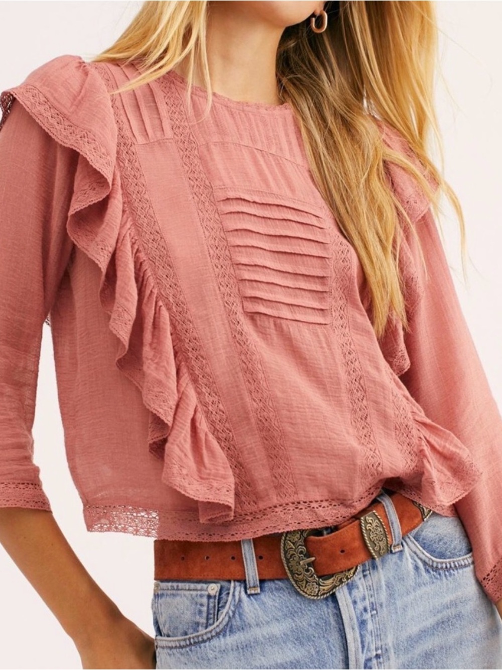 Free People Jasmine Ruffle Blouse Dusty Rose Size L